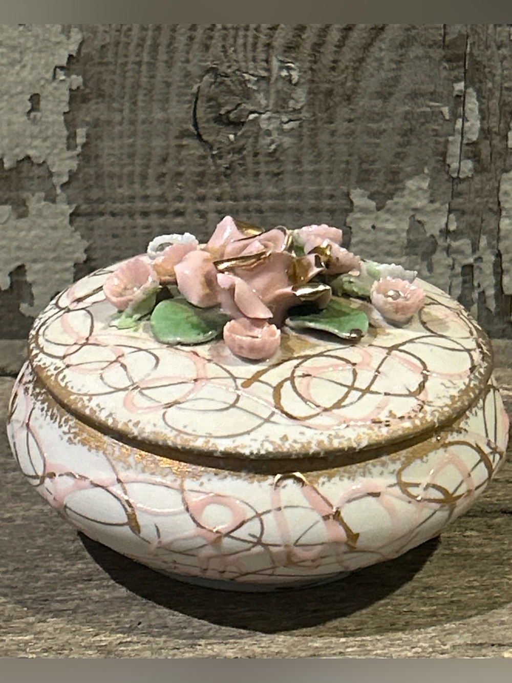 Vintage Lefton China Porcelain Floral Lidded Trinket Box